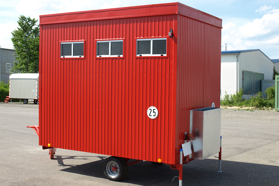 Container Toilettenwagen 3,5 m rot 25 km Knauss Raumsysteme