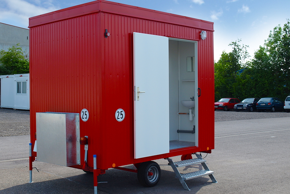 Container Toilettenwagen 3,5 m rot 25 km Knauss Raumsysteme
