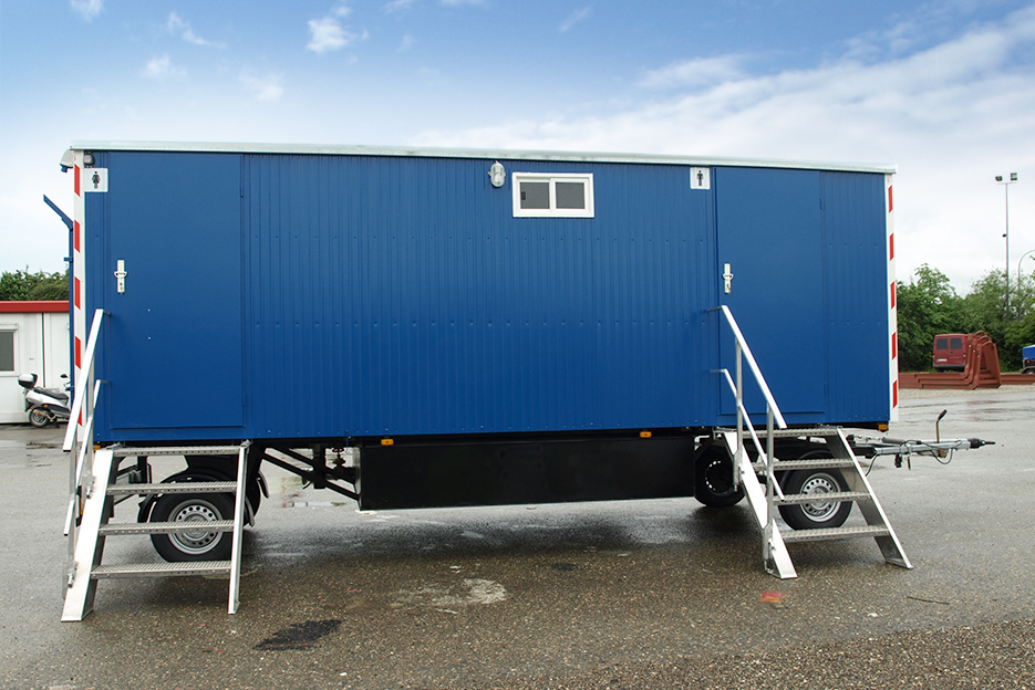 Container Toilettenwagen lang blau Knauss Raumsysteme
